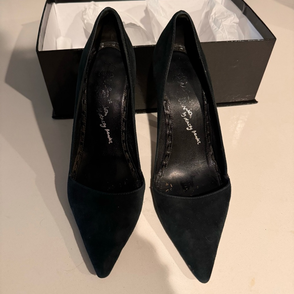 Alice + Olivia Stacey Bendet Black Suede D'Orsay Stiletto Heels Size 37.5